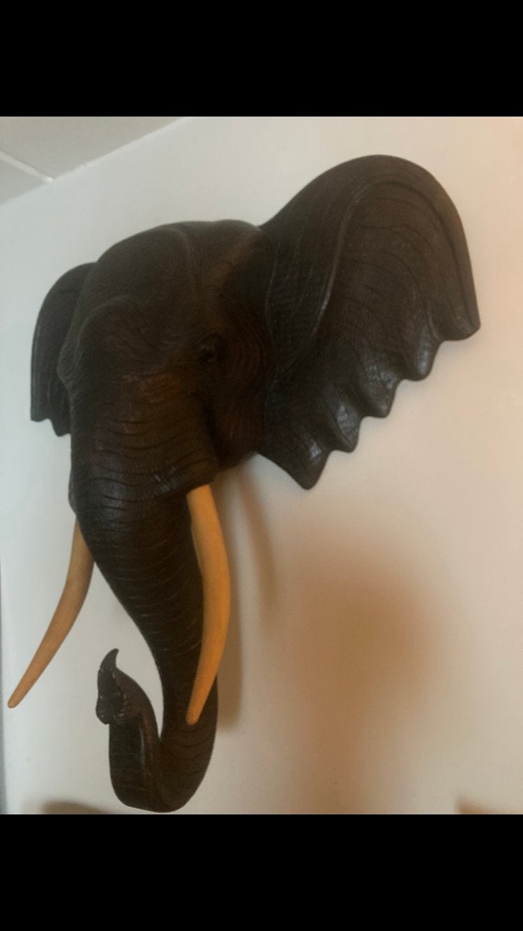 Wanddecoratie Olifantenkop - Handgesneden Hout, Ophalen, Overige onderwerpen, Handgemaakt, Wanddecoratie