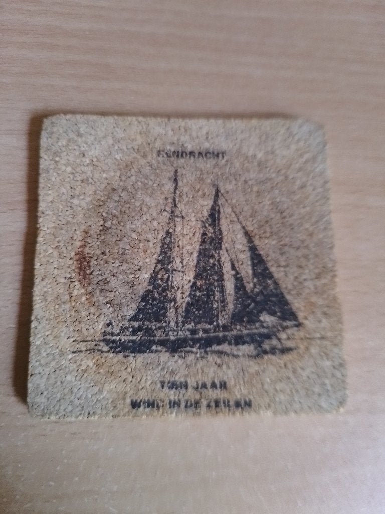 onderzettertje van het zeilschip de Eendracht, Verzenden, Gebruikt, Zeilboot, Gebruiksvoorwerp