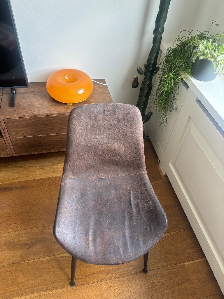 Eetkamerstoelen – kunstleer taupe/bruin – set van 6, Huis en Inrichting, Stoelen, Ophalen, Overige materialen, Gebruikt, Bruin