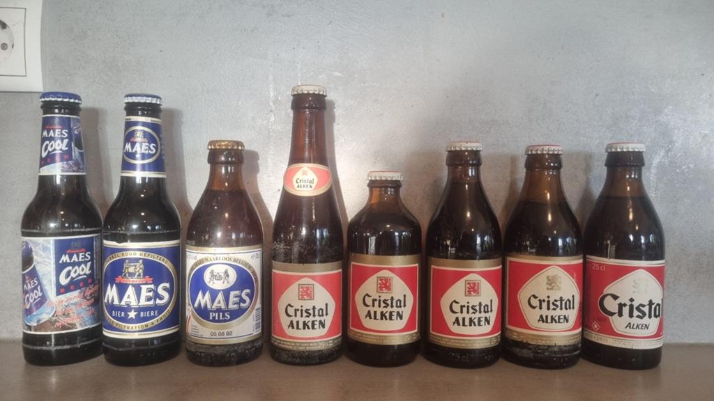 8x Maes & Cristal Alken-Kronenbourg: 3x <'88/88/92/96/99/00, Ophalen of Verzenden, Zo goed als nieuw, Flesje(s), Overige merken