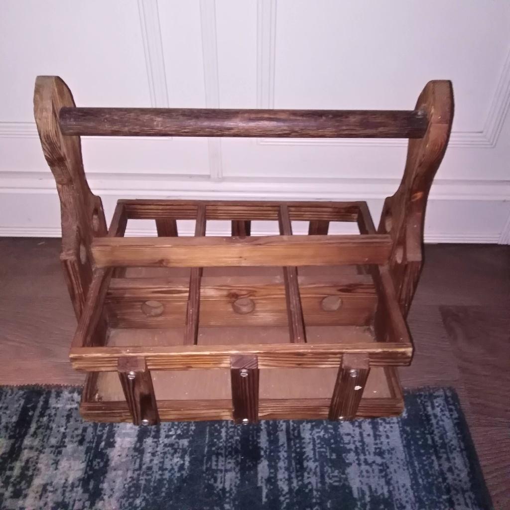 Houten flessendrager /krat voor zes flessen., Ophalen, Hout, Bruin, Overige typen