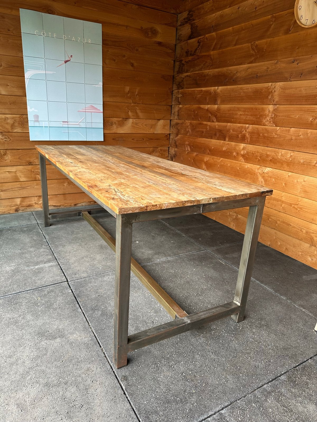 Tower Living eettafel - Teakhout met metaal (200x82x78), Ophalen, Gebruikt, Teakhout, 50 tot 100 cm