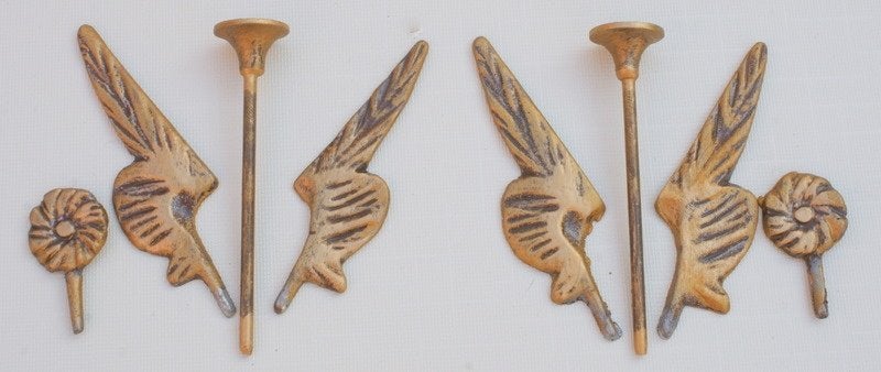 Messing vleugel, trompet, rozet voor Friese klok beelden., Ophalen of Verzenden