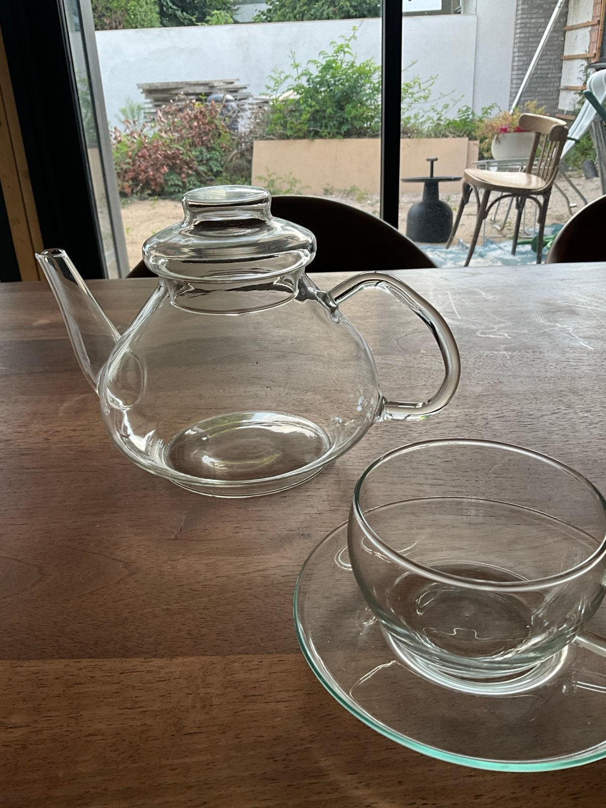 Glazen theepot (gratis kopje met schotel), Ophalen, Gebruikt, Glas, Overige stijlen