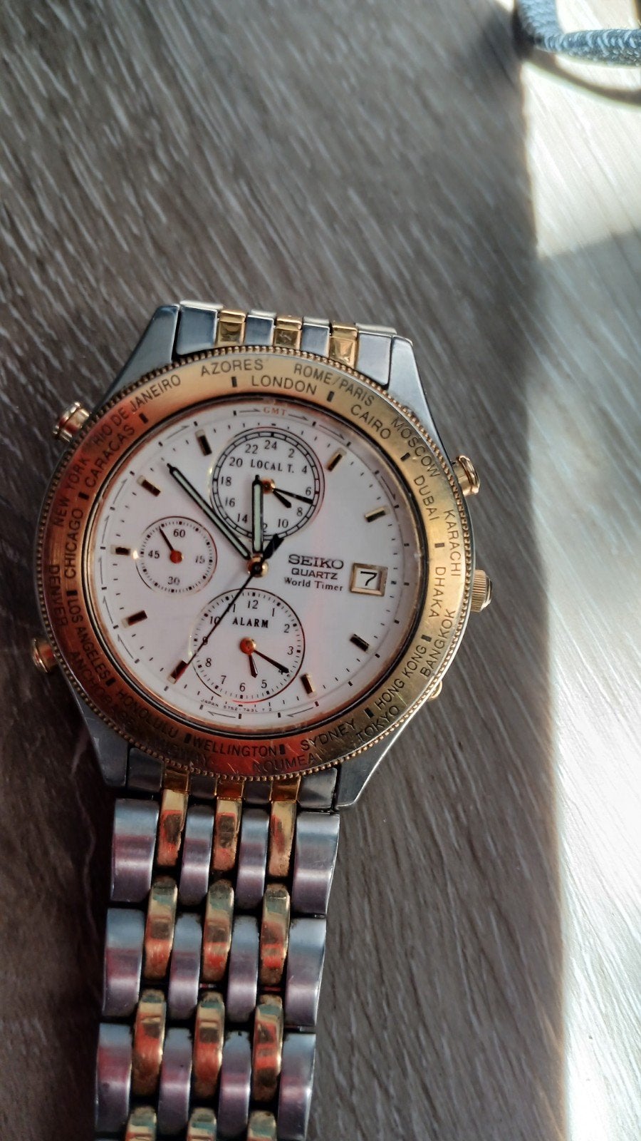 Seiko World Timer Quartz Horloge uit 1990, Ophalen of Verzenden, Gebruikt, Staal, Seiko