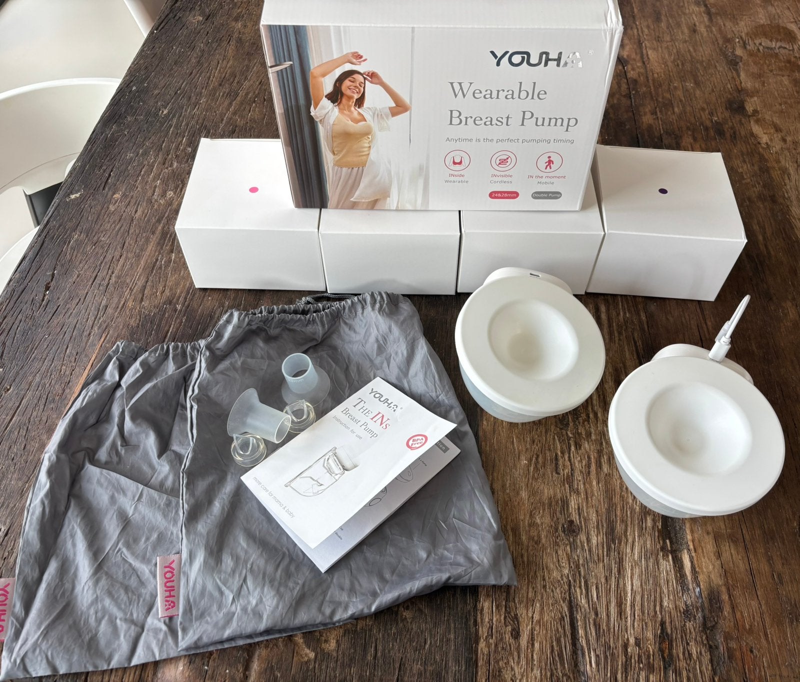 Youha Elektrische Dubbele draadl. Borstkolf  Handsfree  24mm, Gebruikt, Youha, Borstkolf, Ophalen of Verzenden