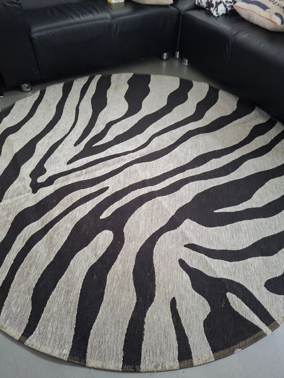 Rond vloerkleed Fred van Leer Zebra 200 cm + 2 kussenhoezen, Zebraprint, Modern, Rond, 200 cm of meer, Grijs