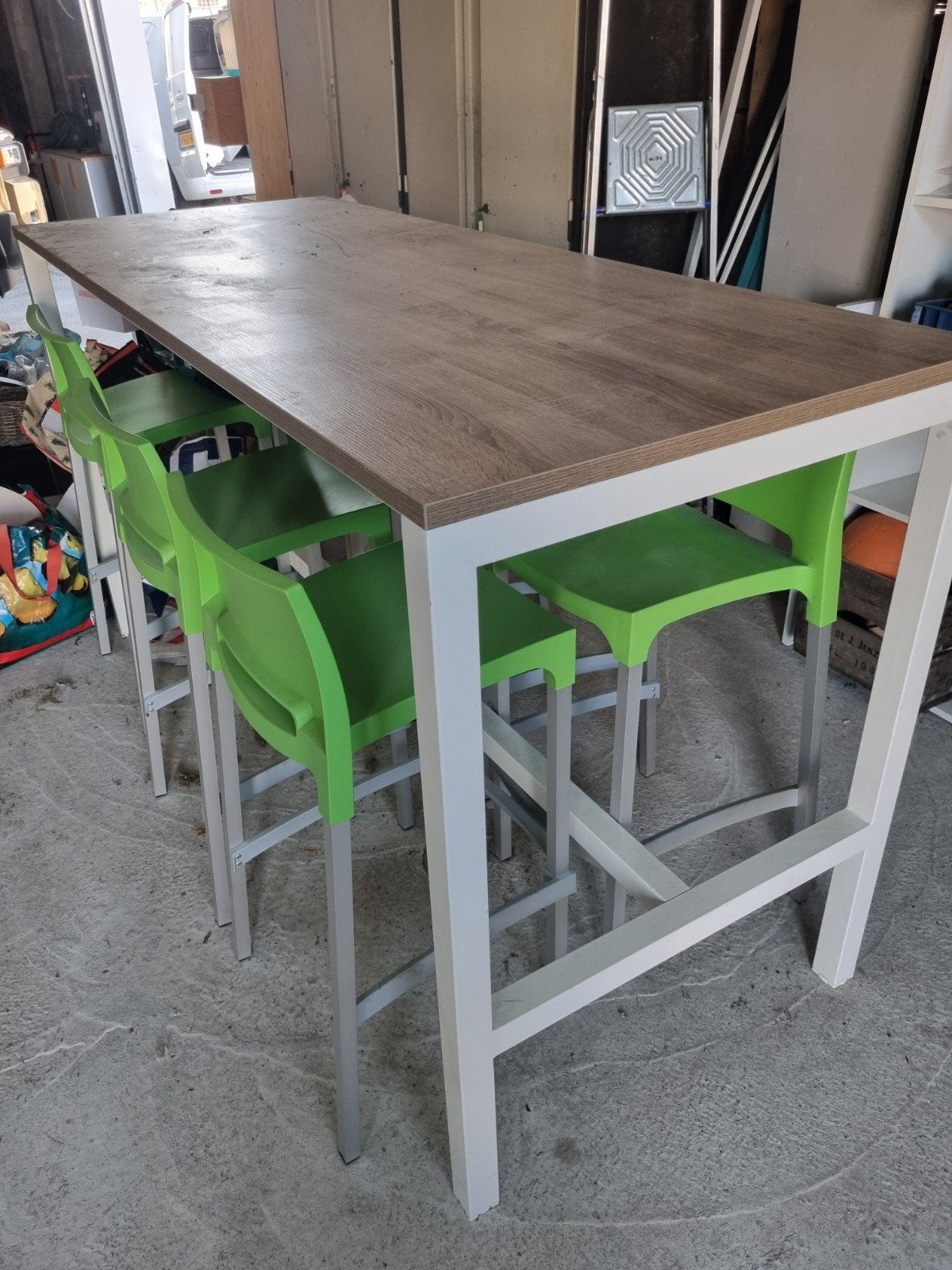Bartafel met 6 barkrukken met rugleuning, Huis en Inrichting, Tafels | Eettafels, Ophalen, Gebruikt, 200 cm of meer, 50 tot 100 cm