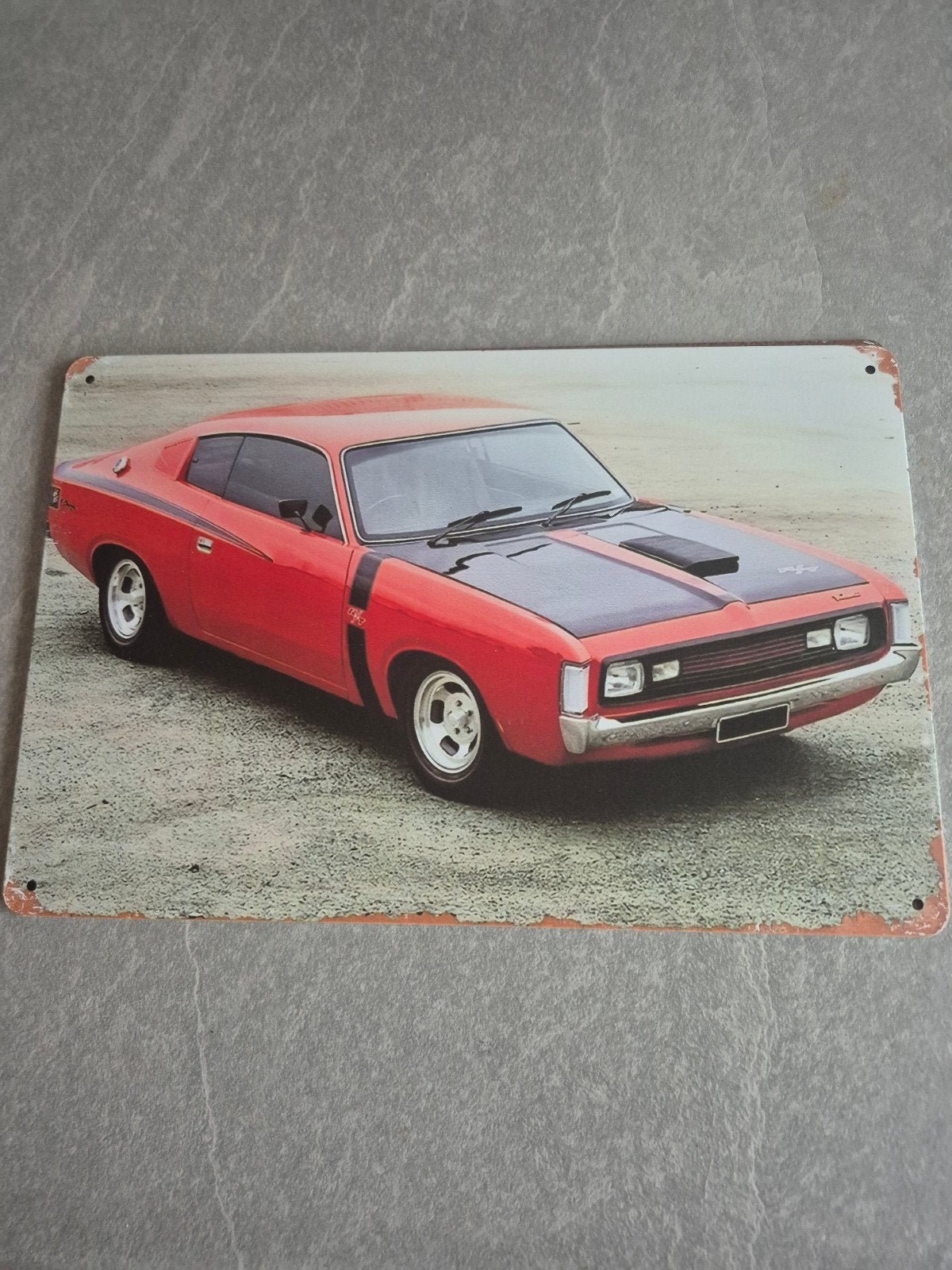 Vintage metalen bord: Rode muscle car, Ophalen of Verzenden, Nieuw