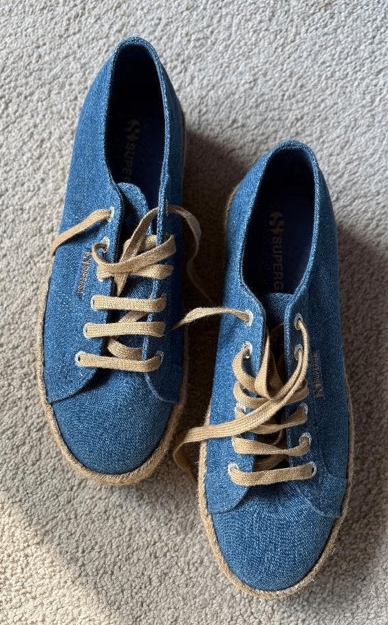 Blauwe schoenen beige veters dikke zool; 41; Superga; NIEUW, Kleding | Dames, Schoenen, Blauw, Nieuw, Ophalen of Verzenden, Sneakers of Gympen
