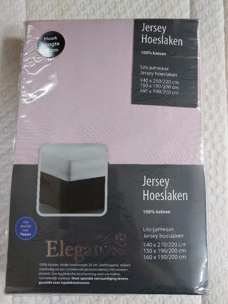 Nieuwe lichtroze jersey 2 pers. hoeslaken in de verpakking, Huis en Inrichting, Hoeslaken of Sloop, Ophalen of Verzenden, Roze