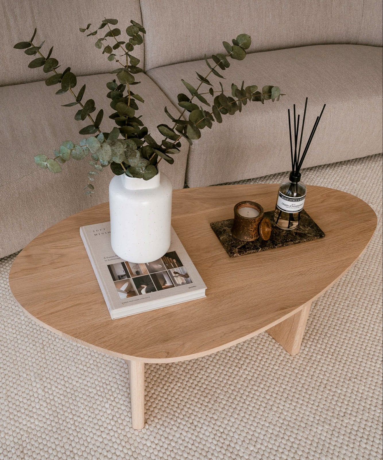 Stijlvolle salontafel ‘Knik’ van licht eikenhout, 100 tot 150 cm, Eikenhout, Zo goed als nieuw, Ovaal