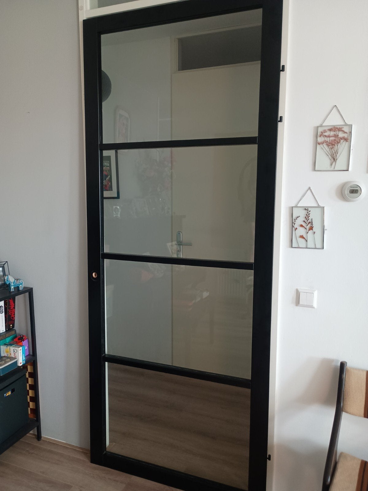 Zwarte binnendeur met glas; 231,5cm x 93cm. Linksdraaiend, Doe-het-zelf en Verbouw, 80 tot 100 cm, 215 cm of meer, Binnendeur