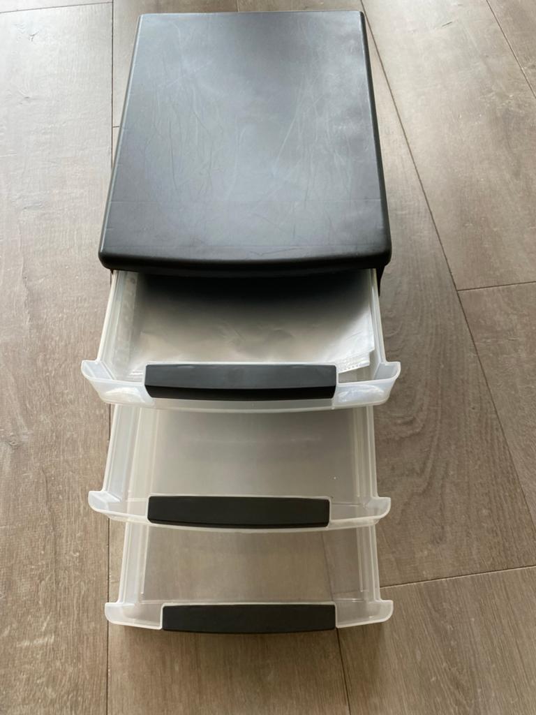 Bureau organizer met 3 laden - transparant/zwart, Huis en Inrichting, Kasten | Ladekasten, Gebruikt, Ophalen of Verzenden, 3 of 4 laden