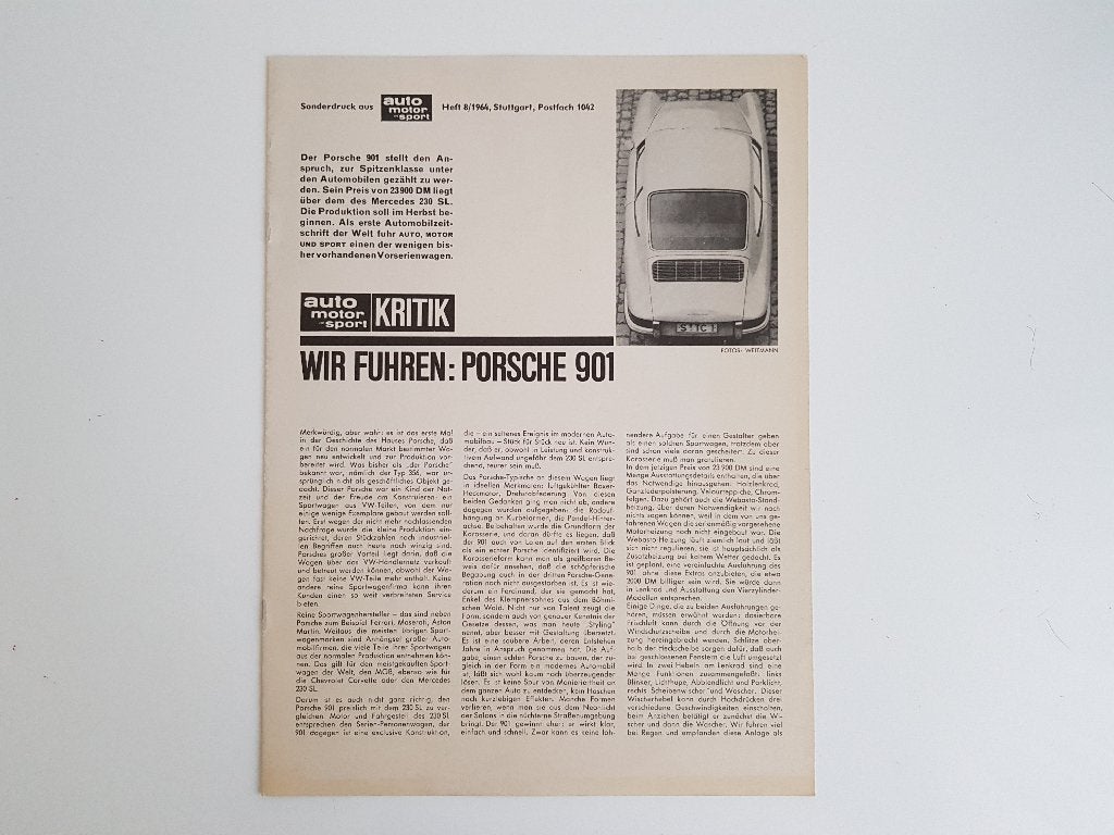 Porsche - 901 Officiële Porsche Sonderdruck - 8/1964, Ophalen of Verzenden, Porsche, Porsche