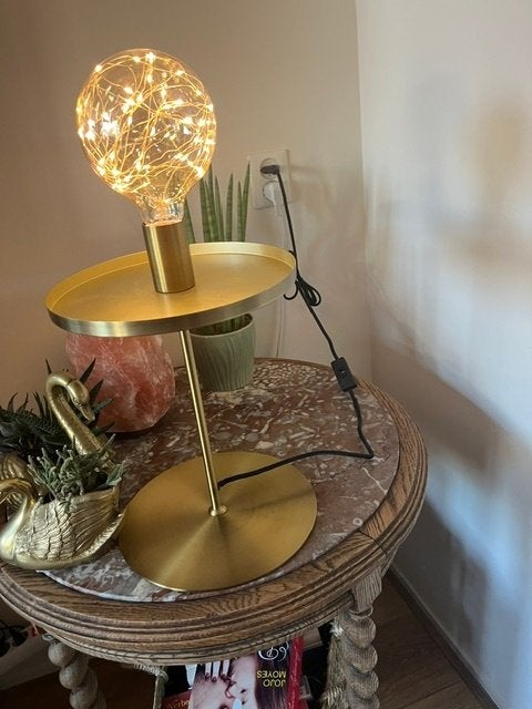 tafel schermerlamp, Huis en Inrichting, Lampen | Tafellampen, Ophalen, Goud, 45 cm, Zo goed als nieuw