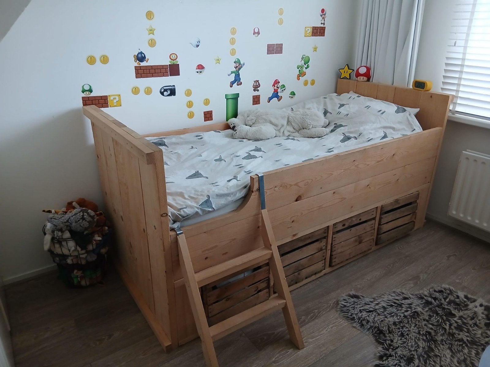 Steigerhouten bed met matras en lattenbodem (90x200cm), Ophalen, 90 cm, Eenpersoons, 200 cm