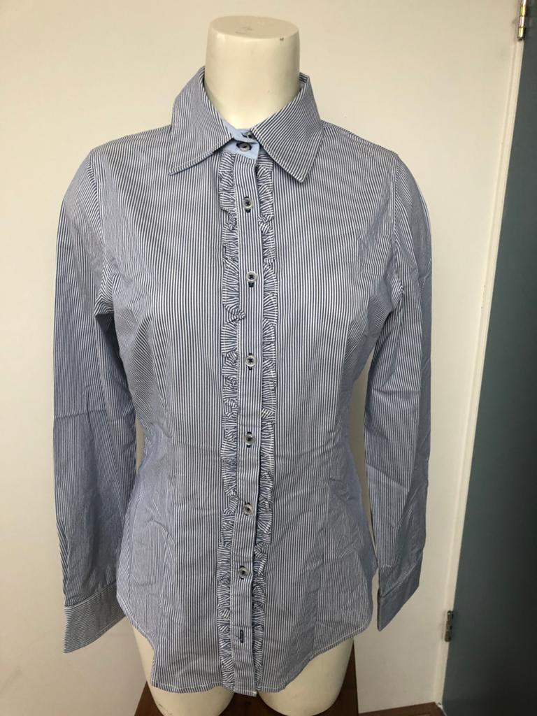 Anna blauw wit gestreepte blouse franjes 40, Maat 38/40 (M), Anna van Toor, Blauw, Ophalen of Verzenden