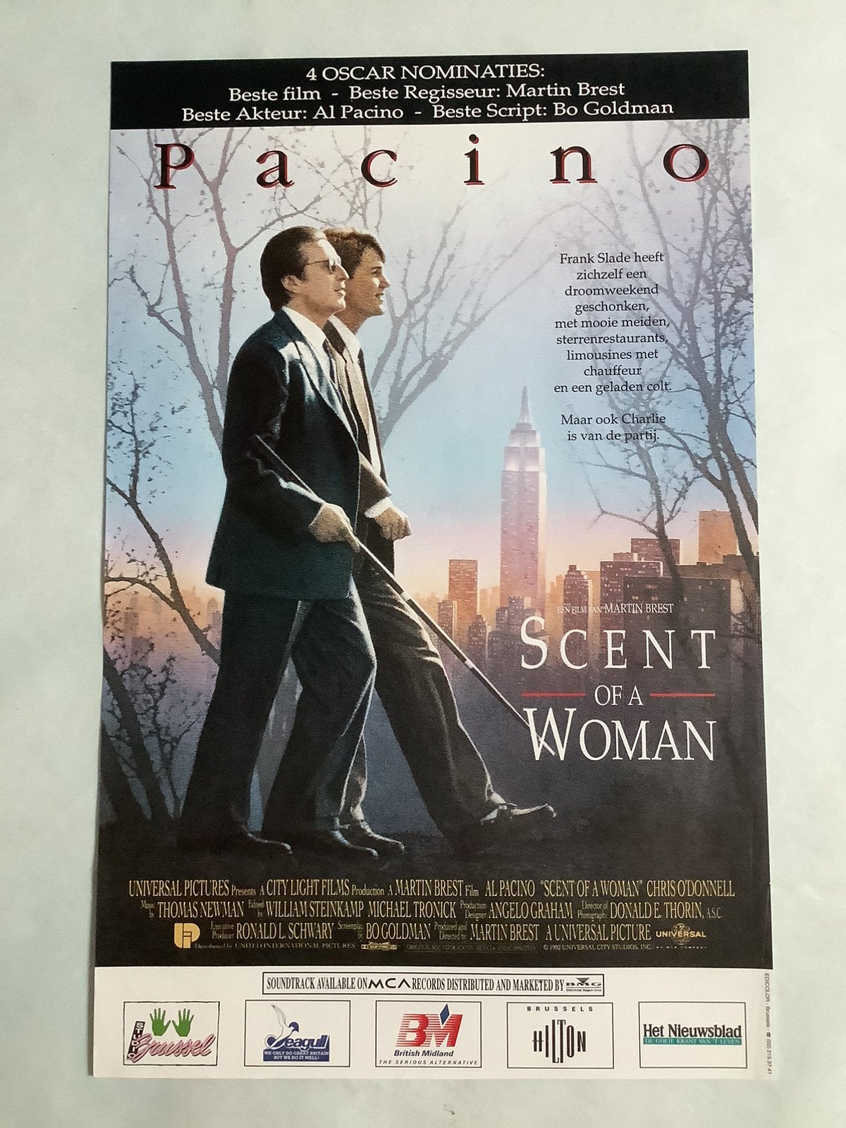 SCENT OF A WOMAN   filmposter   33-50 cm, Ophalen of Verzenden, Zo goed als nieuw, A1 t/m A3, Film en Tv