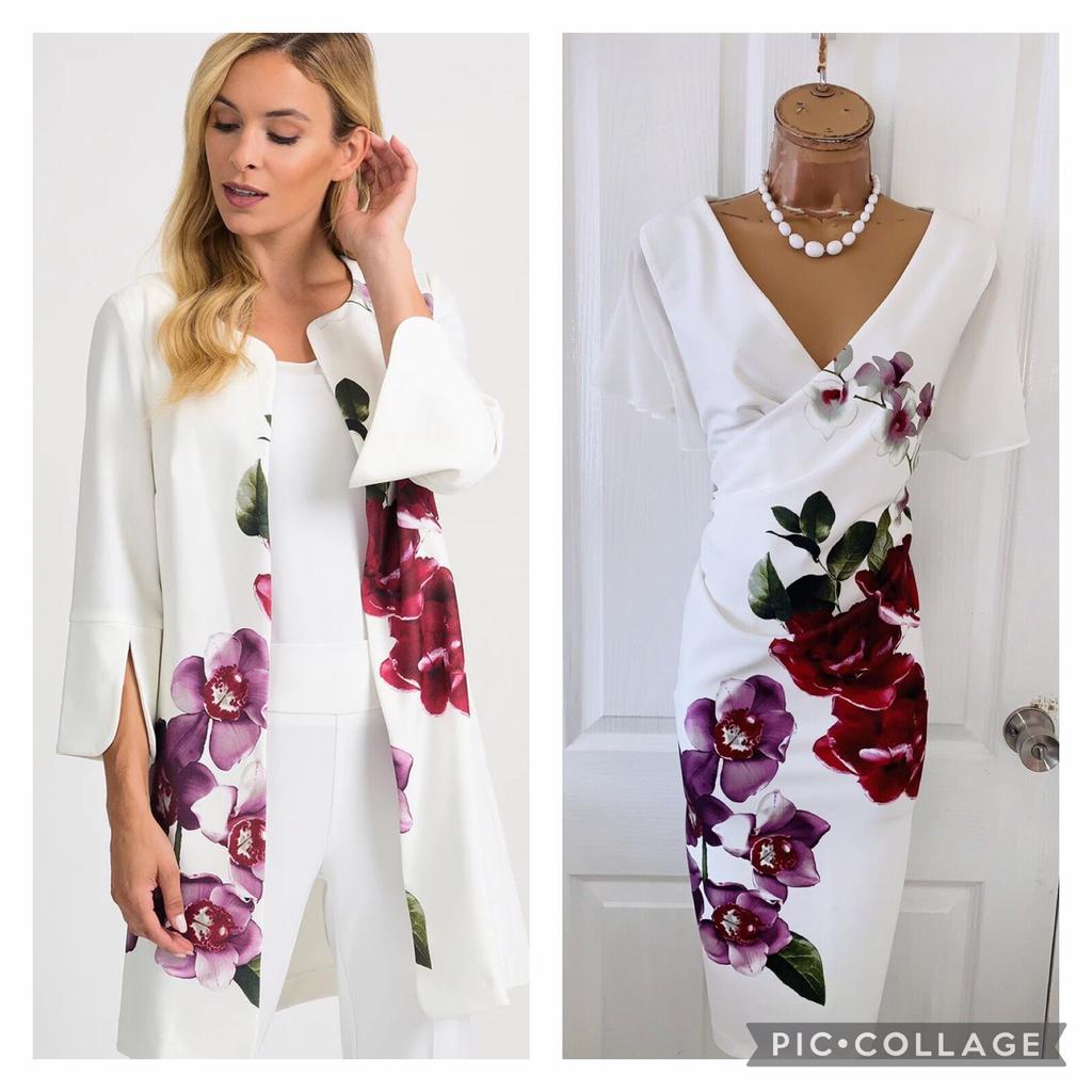Ribkoff luxe set jurk en halflange jas wit/orchideeprint 38, Maat 38/40 (M), Kostuum of Pak, Overige kleuren, Verzenden