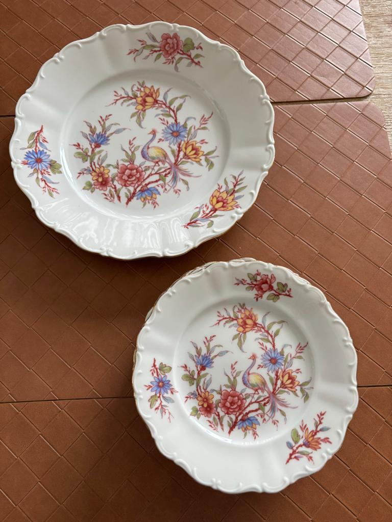 Vlaai schotel met 8 gebaksbordjes - West Germany porselein, Ophalen of Verzenden