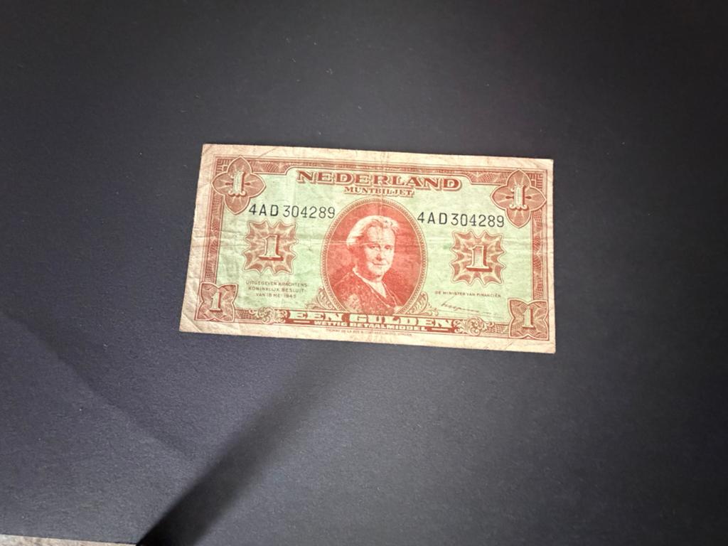 Bank/muntbiljet 1 gulden 1945, Ophalen of Verzenden, 50 euro