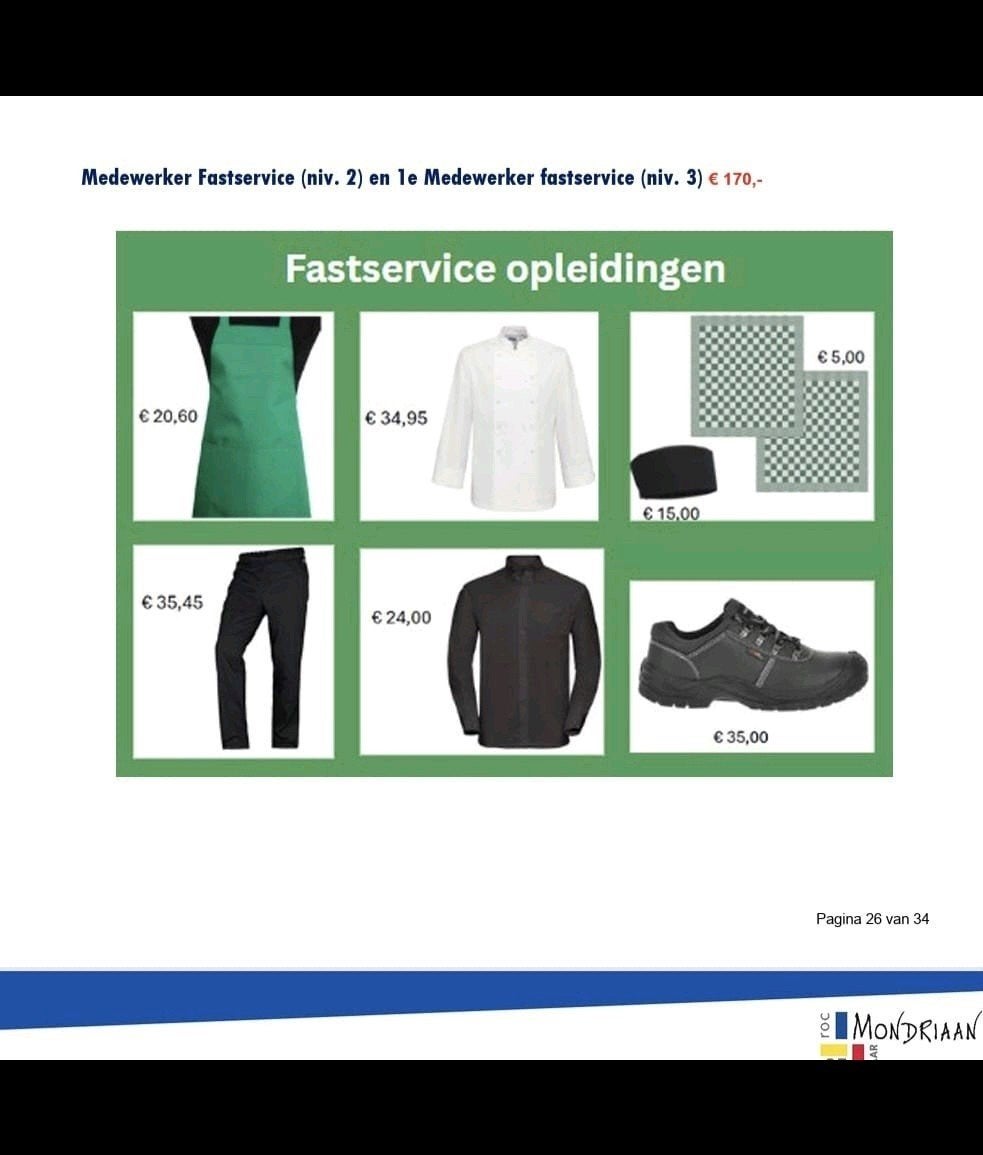 Complete set kleding medewerker fast service Mondriaan, Ophalen of Verzenden, Zo goed als nieuw