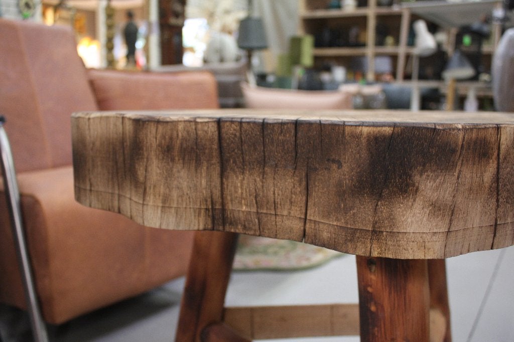 Robuuste houten bijzettafel wijntafel boomstam, Rond, Nieuw, 55 tot 75 cm, Hout