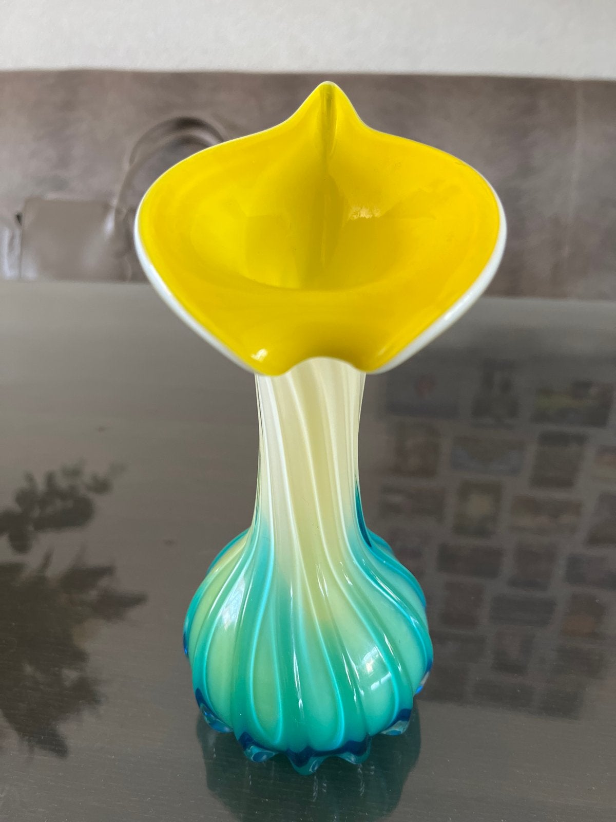 Unieke Murano glazen vaas, geel en blauw, Ophalen of Verzenden