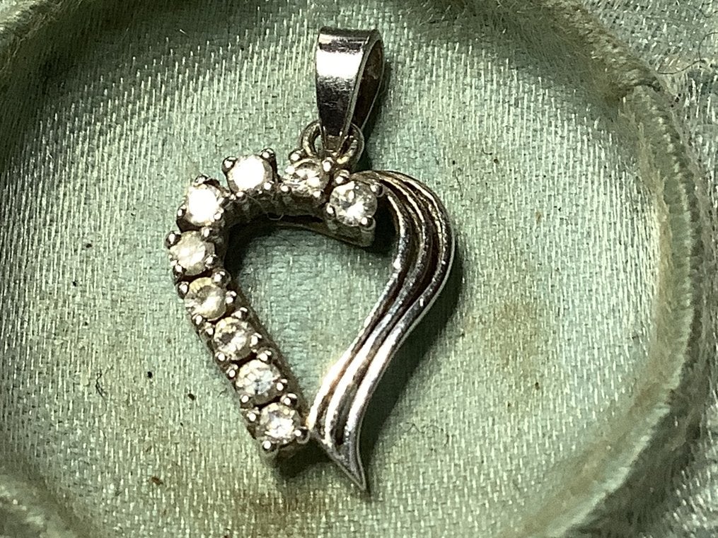 ZILVER 925 HART HANGER MET WITTE EDELSTENEN, Verzenden, Zilver, Hanger