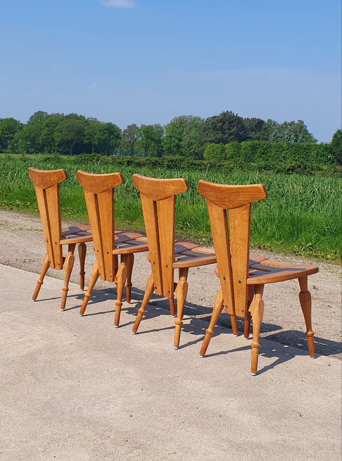 Set 4 brutalist vintage eiken stoelen 1960s, Ophalen, Gebruikt, Bruin