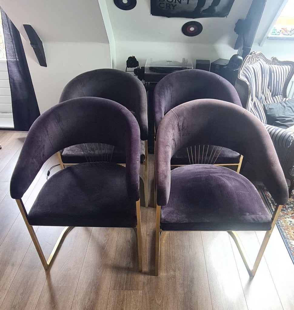 Vier eetkamerstoelen paars goud, Ophalen, Overige materialen, Gebruikt, Overige kleuren
