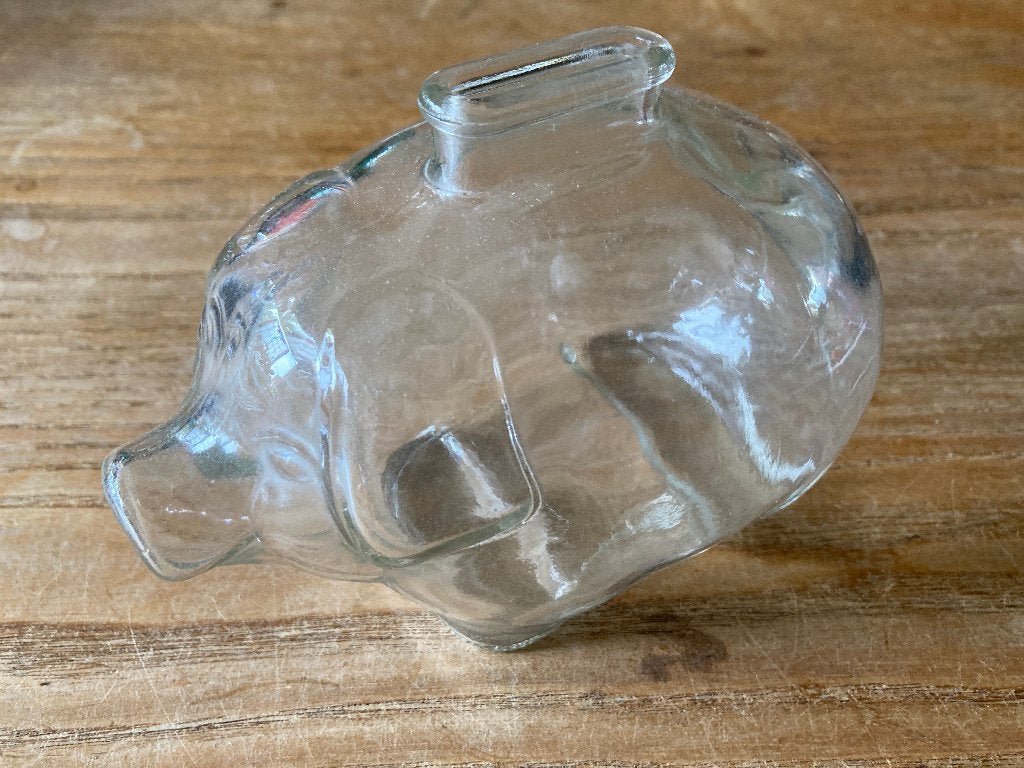 Vintage glazen spaarpot varken, Verzenden, Zo goed als nieuw, Overige materialen, Dier