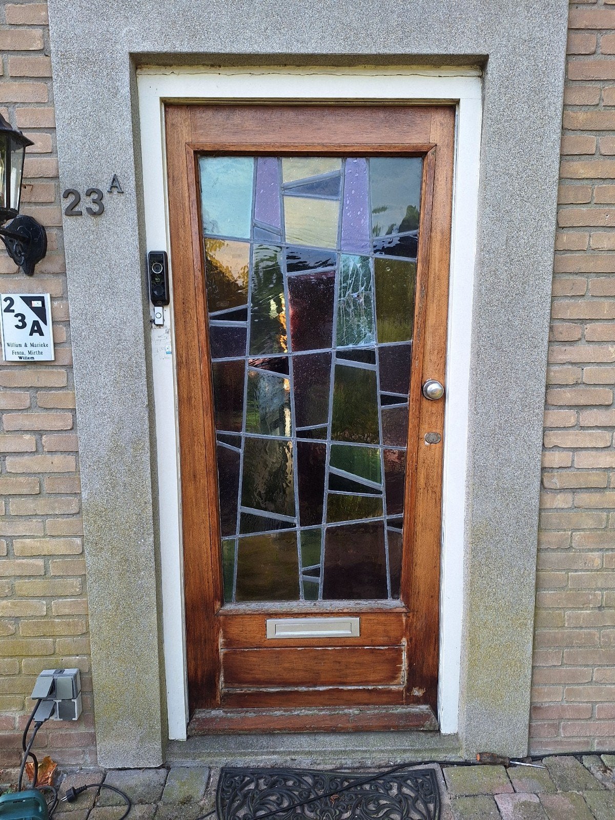 Buitendeur met glas-in-lood, opknapper (93x211 cm), Doe-het-zelf en Verbouw, Ophalen, Gebruikt, 80 tot 100 cm, Buitendeur