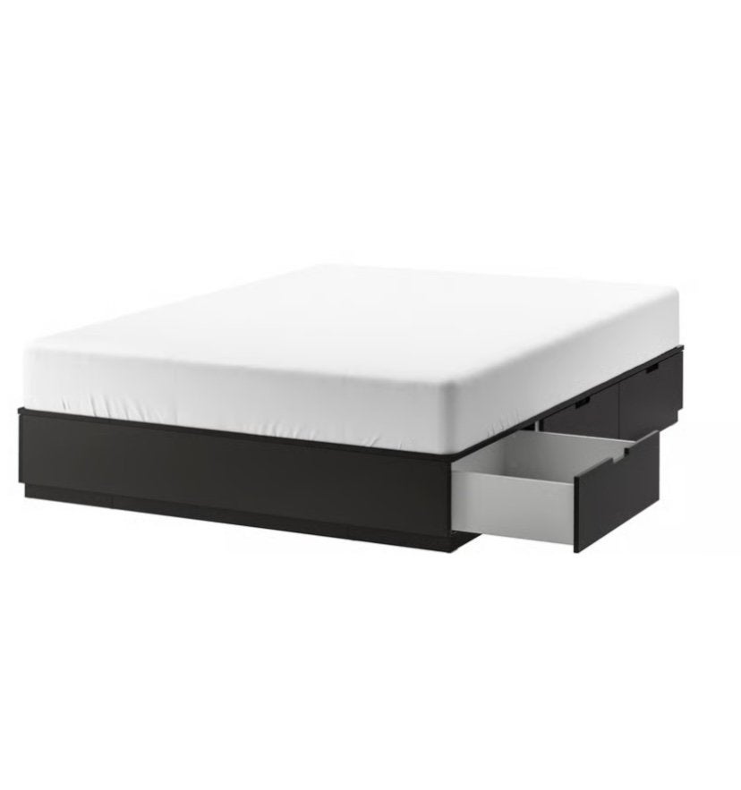 IKEA NORDLI bed met 6 lades en achterschot, Ophalen, Gebruikt, Zwart, Tweepersoons