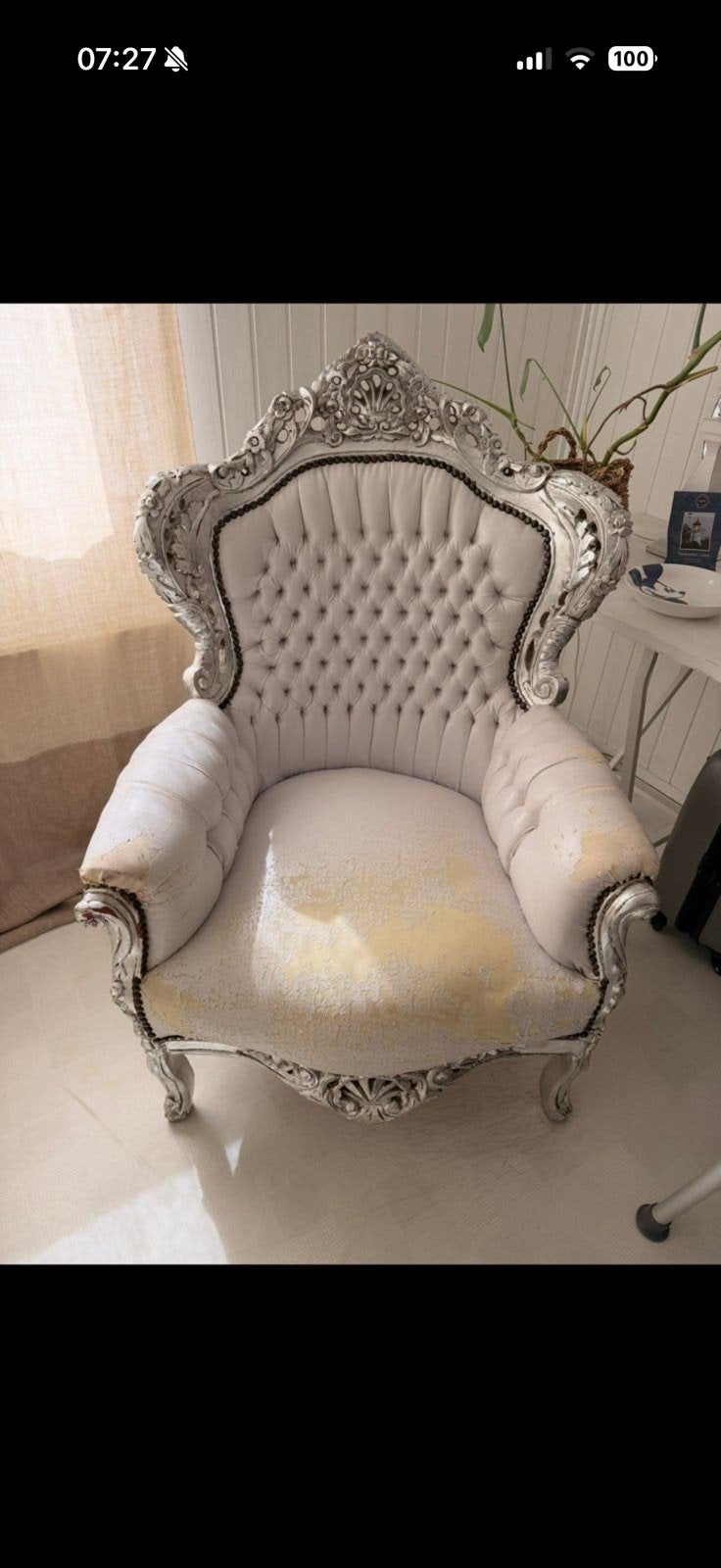 Barokke fauteuil zilver wit, Huis en Inrichting, Fauteuils, Ophalen, Overige materialen, Gebruikt, Barok