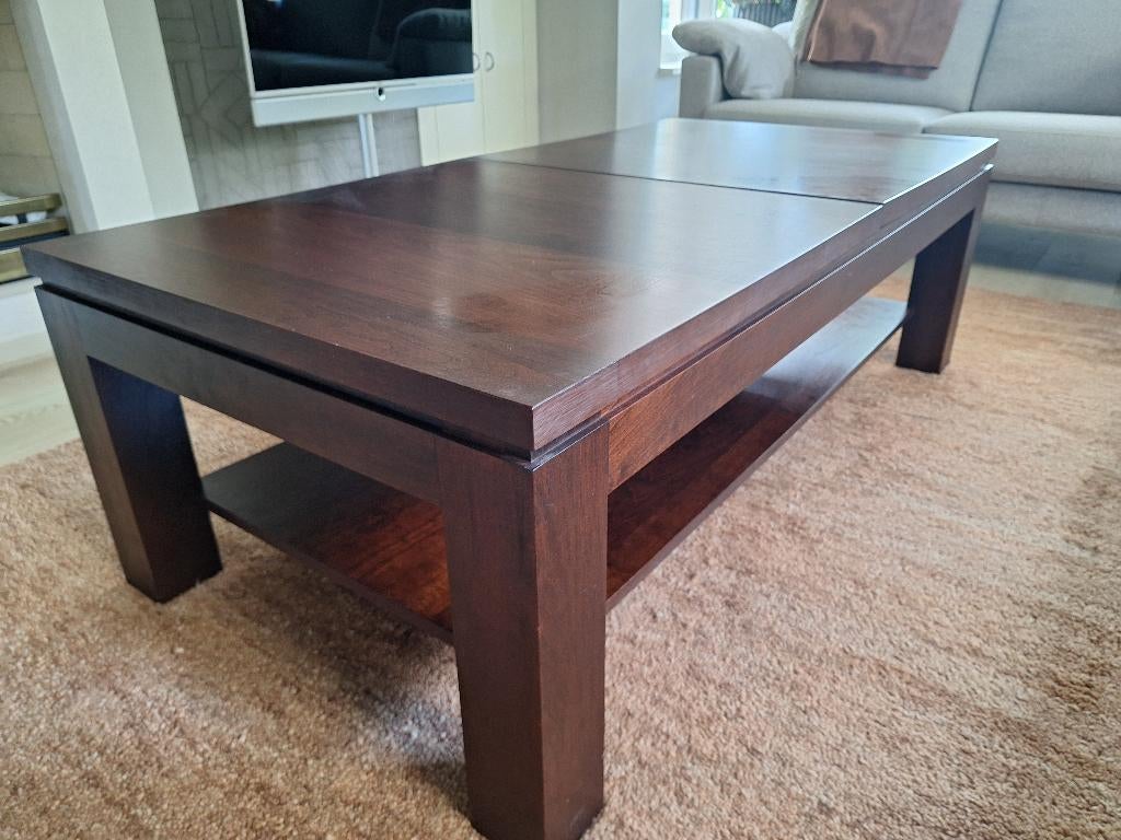 Salontafel gefineerd notenhout uitschuifbaar, Ophalen, Gebruikt, 50 tot 100 cm, 150 tot 200 cm