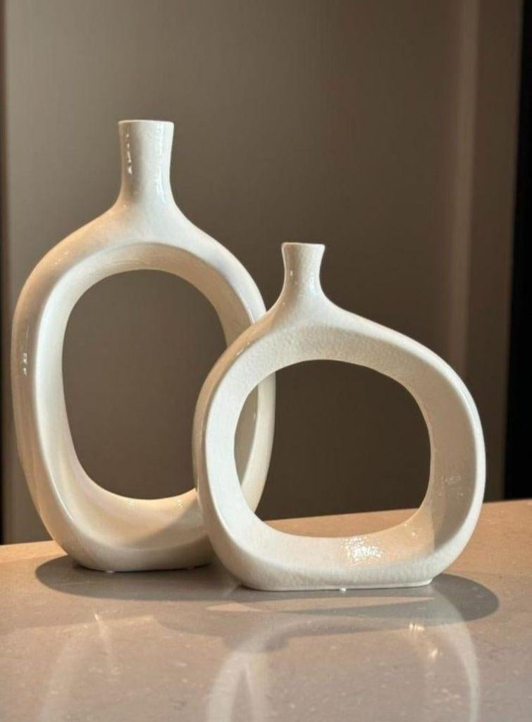 Lifestyle - Set Vazen Marly - 27x8x32/24x9x41 cm - Créme, Huis en Inrichting, Woonaccessoires | Vazen, Overige kleuren, Aardewerk of Porselein