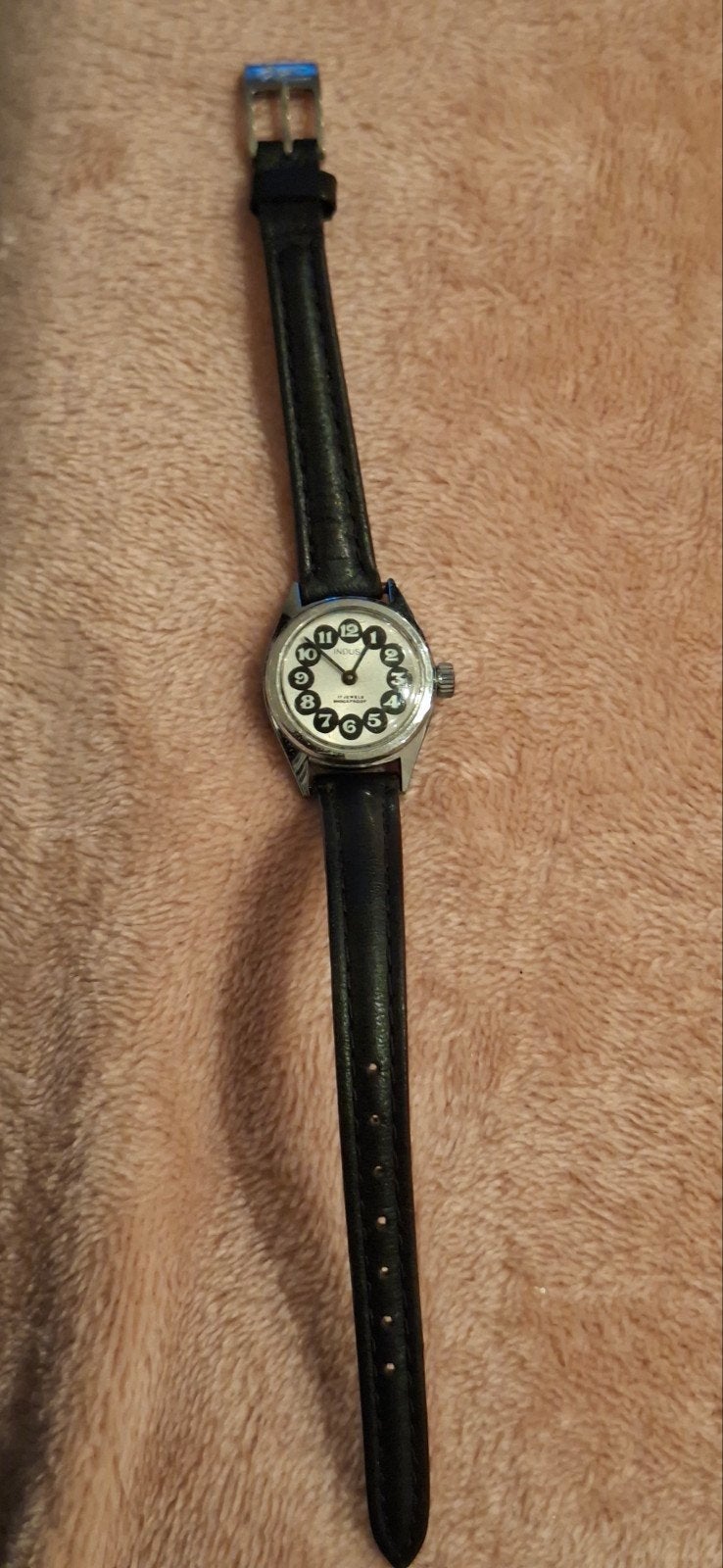 Vintage Indusa horloge - 17 Jewels Shockproof, Ophalen of Verzenden, Gebruikt, Leer, Overige merken