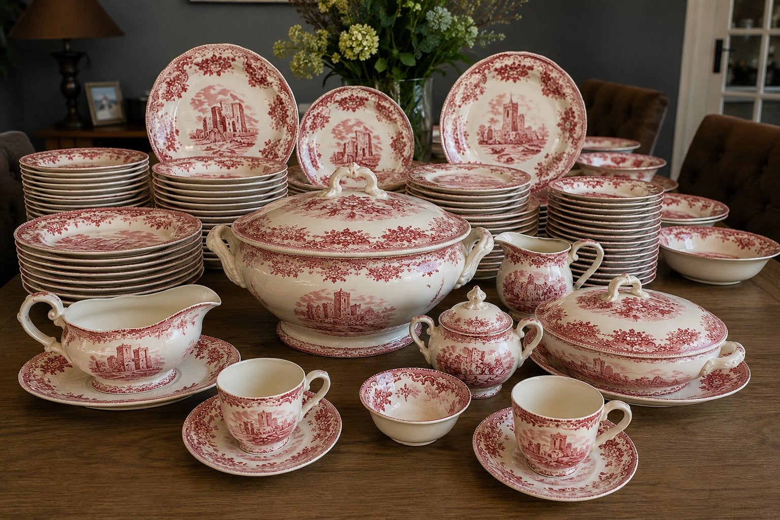 Johnson Brothers Old Britain Castles rood servies 220 delen, Ophalen