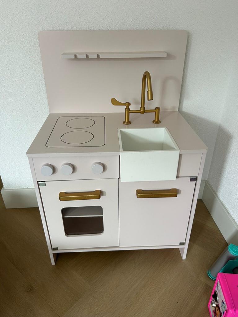 T.E.A.B. Stijlvolle houten speelkeuken met gouden details, Ophalen of Verzenden, Zo goed als nieuw, Hout, Speelkeuken