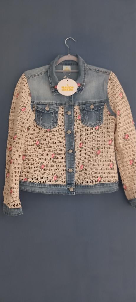 Maison Onado nieuw spijkerjasje met gehaakte details, Kleding | Dames, Blauw, Maison Onado, Maat 42/44 (L), Nieuw