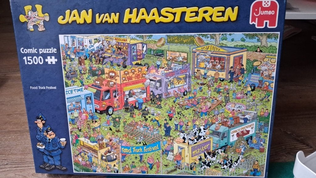 Jan van Haasteren foodtruck festival 1500 stukjes compleet, Ophalen, 500 t/m 1500 stukjes, Zo goed als nieuw, Legpuzzel