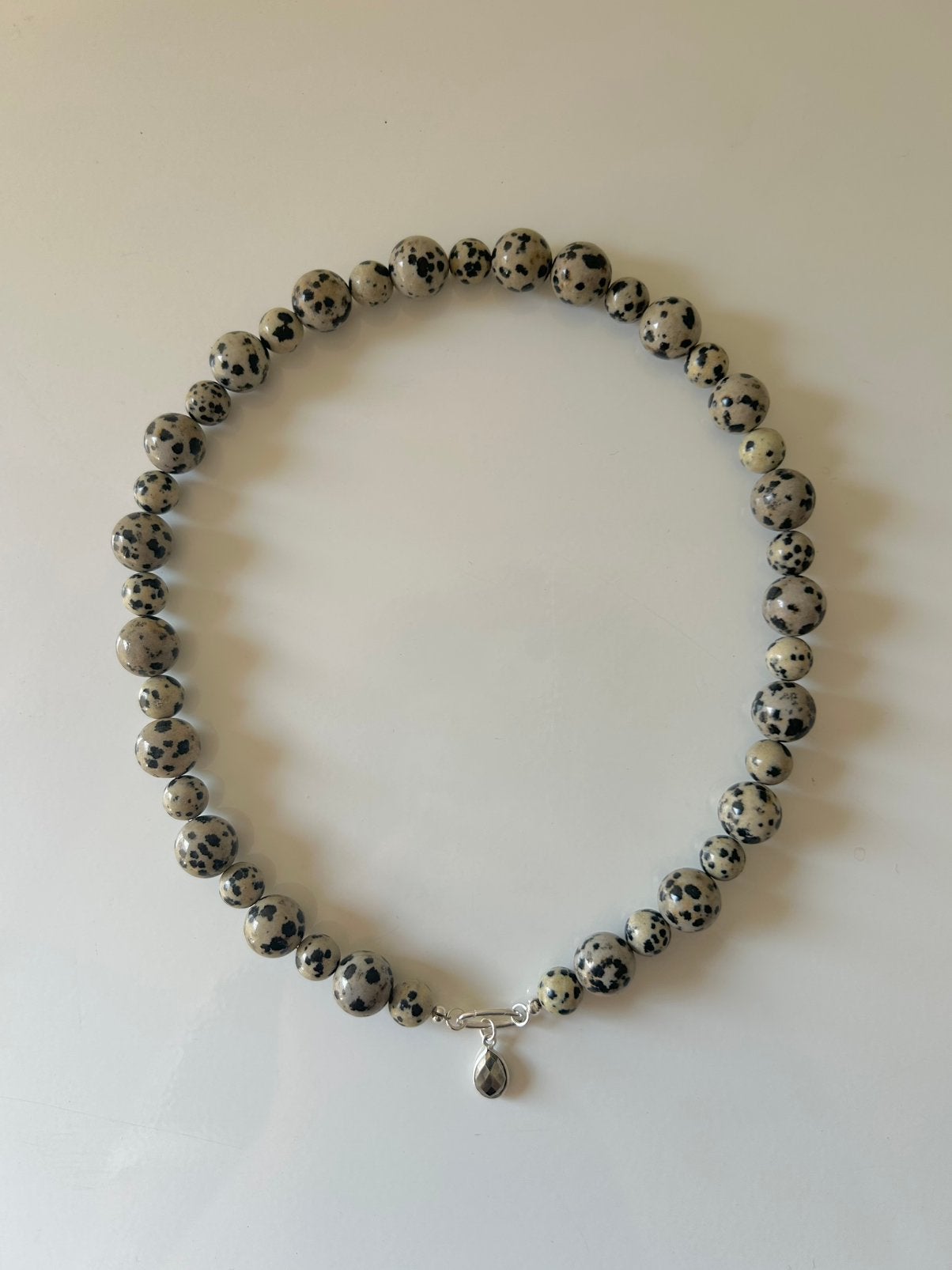 Dalmatian Jasper Necklace 925  Silver & Pyrite Pendant, Beige, Nieuw, Ophalen of Verzenden, Met edelsteen