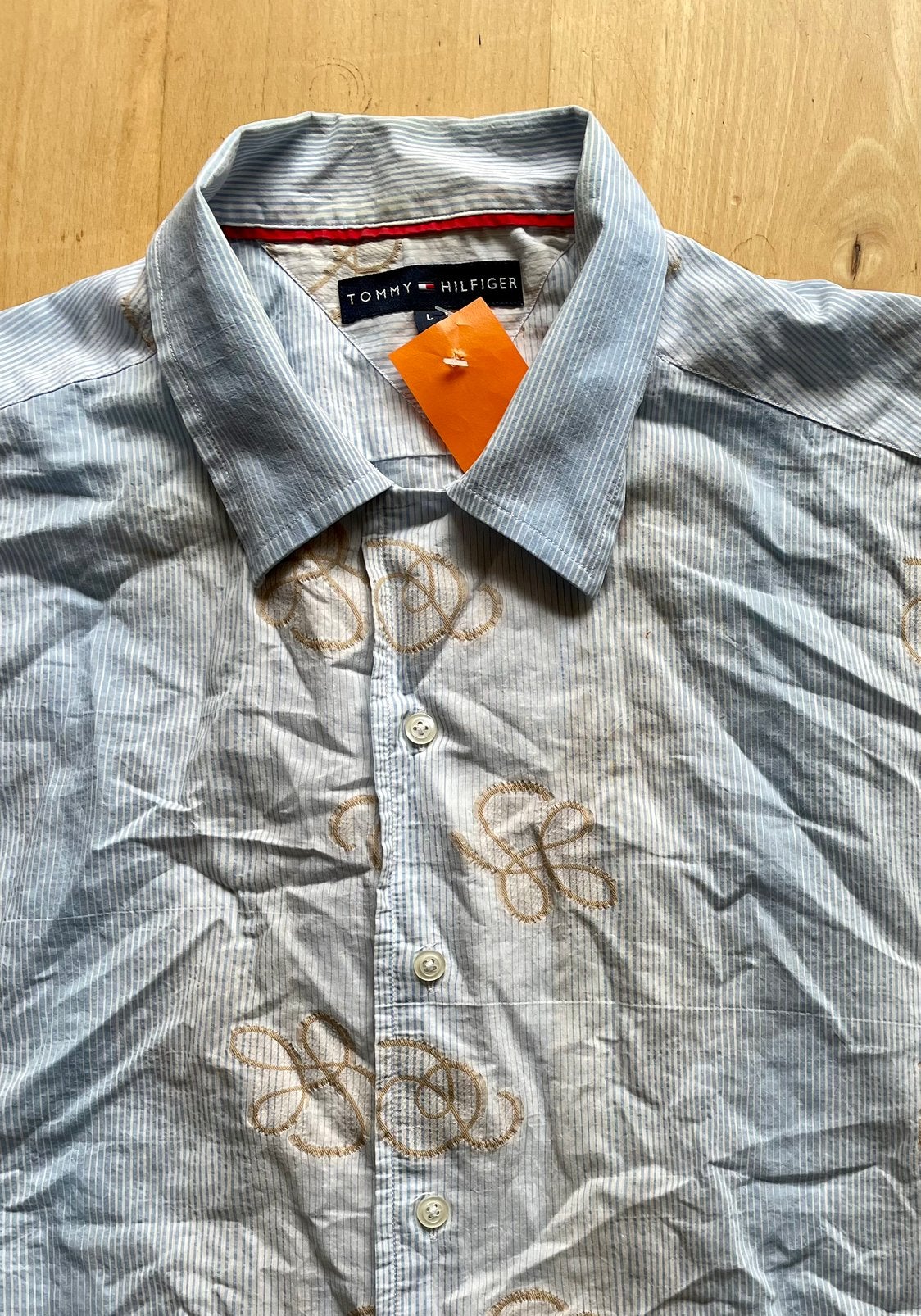 Tommy hilfiger design bloemen patroon overhemd L / XL, Ophalen of Verzenden, Zo goed als nieuw, Blauw, Halswijdte 41/42 (L)