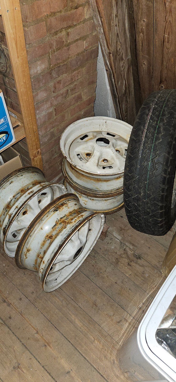 5 stalen velgen Range Rover Classic, 1 met band, Ophalen, 16 inch, Banden en Velgen, Terreinwagen