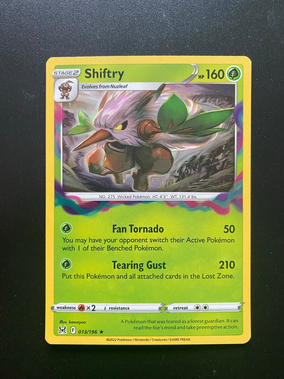 Shiftry 013/196 Holo Pokémon Lost Origin, Ophalen of Verzenden, Zo goed als nieuw, Losse kaart, Foil