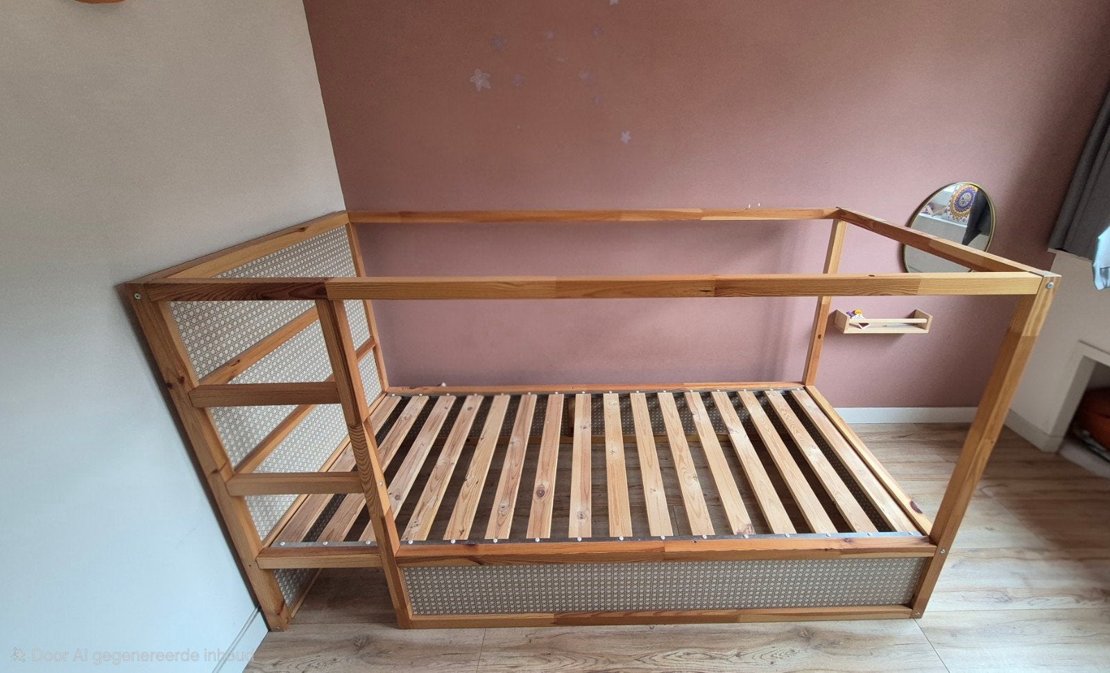 IKEA Kura bed met webbing/rotan look - omkeerbaar bed, Ophalen, Gebruikt, 90 cm, Boho, Scandinavisch