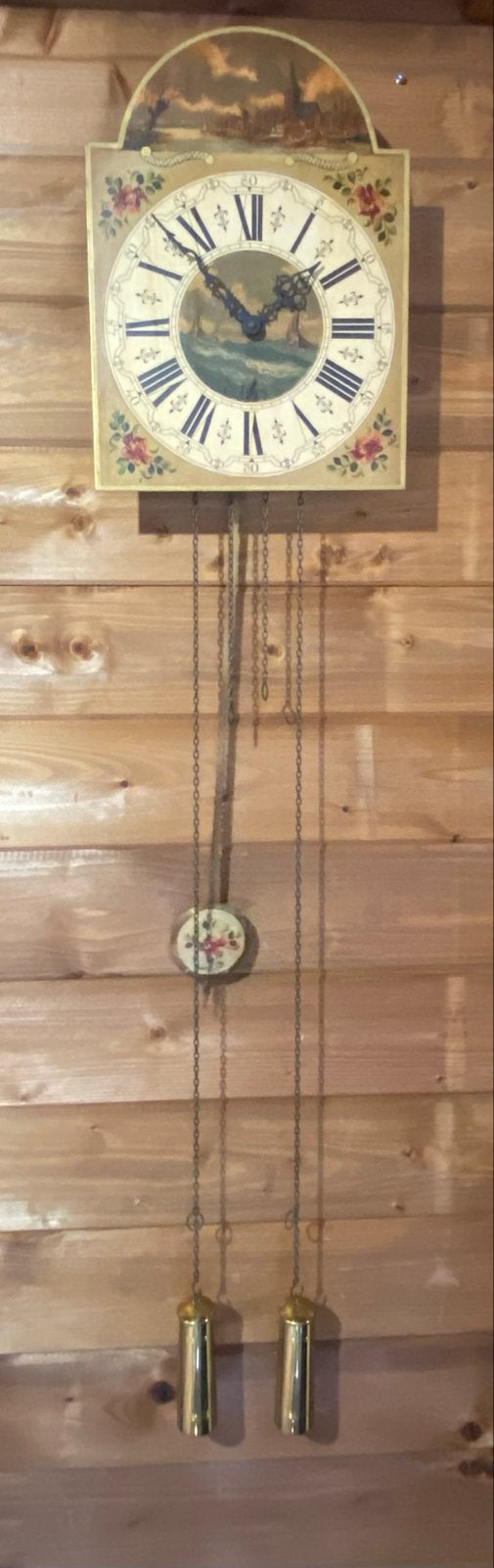 Antieke handgeschilderde klok met maritiem tafereel, Antiek en Kunst, Antiek | Klokken, Ophalen of Verzenden