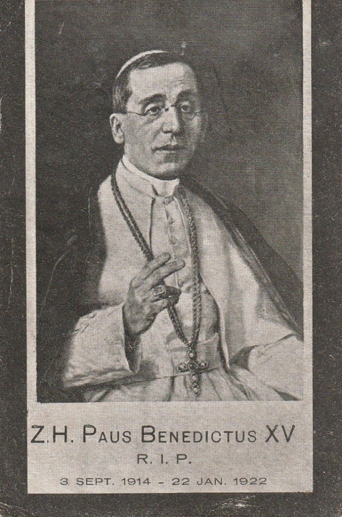 Gedenk blaadje Paus Benedictus XV 1922, Ophalen of Verzenden, Gebruikt, Overige typen, Christendom | Katholiek